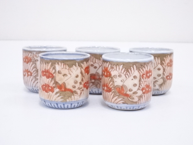 大正期　伊万里焼　錦手花鳥文猪口5客